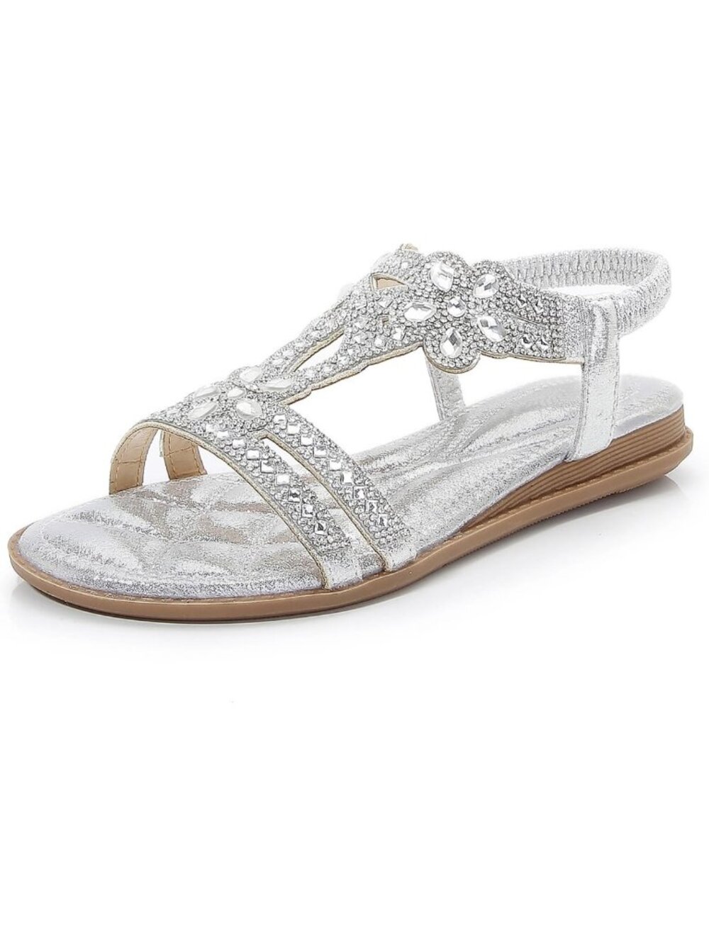 Rhinestone Strappy Flat Sandals for Women | Elastic Ankle Strap | Open-Toe
